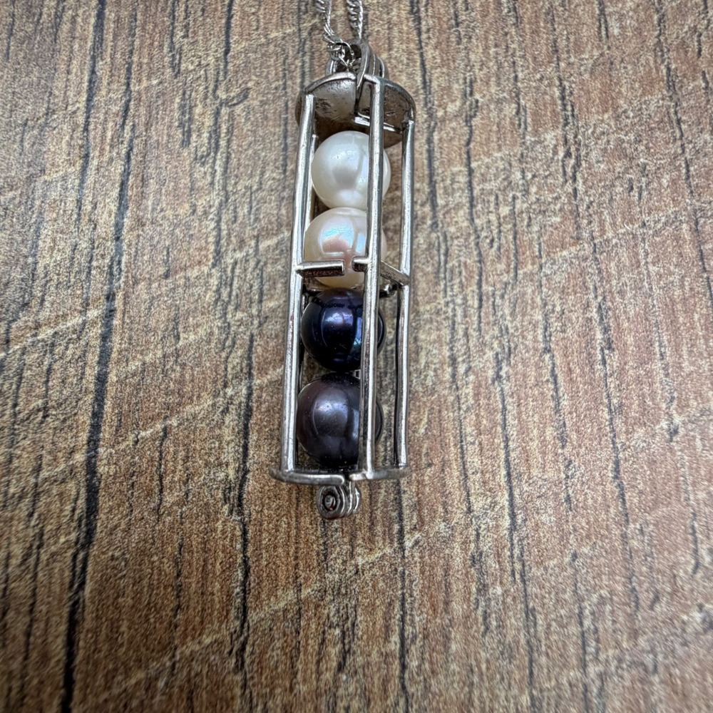 Unbranded Pearl Cage Pendant Necklace Women Silver White Black